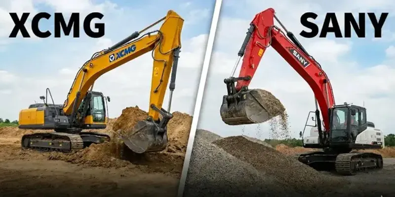 SANY and XCMG construction machinery equipment side by side